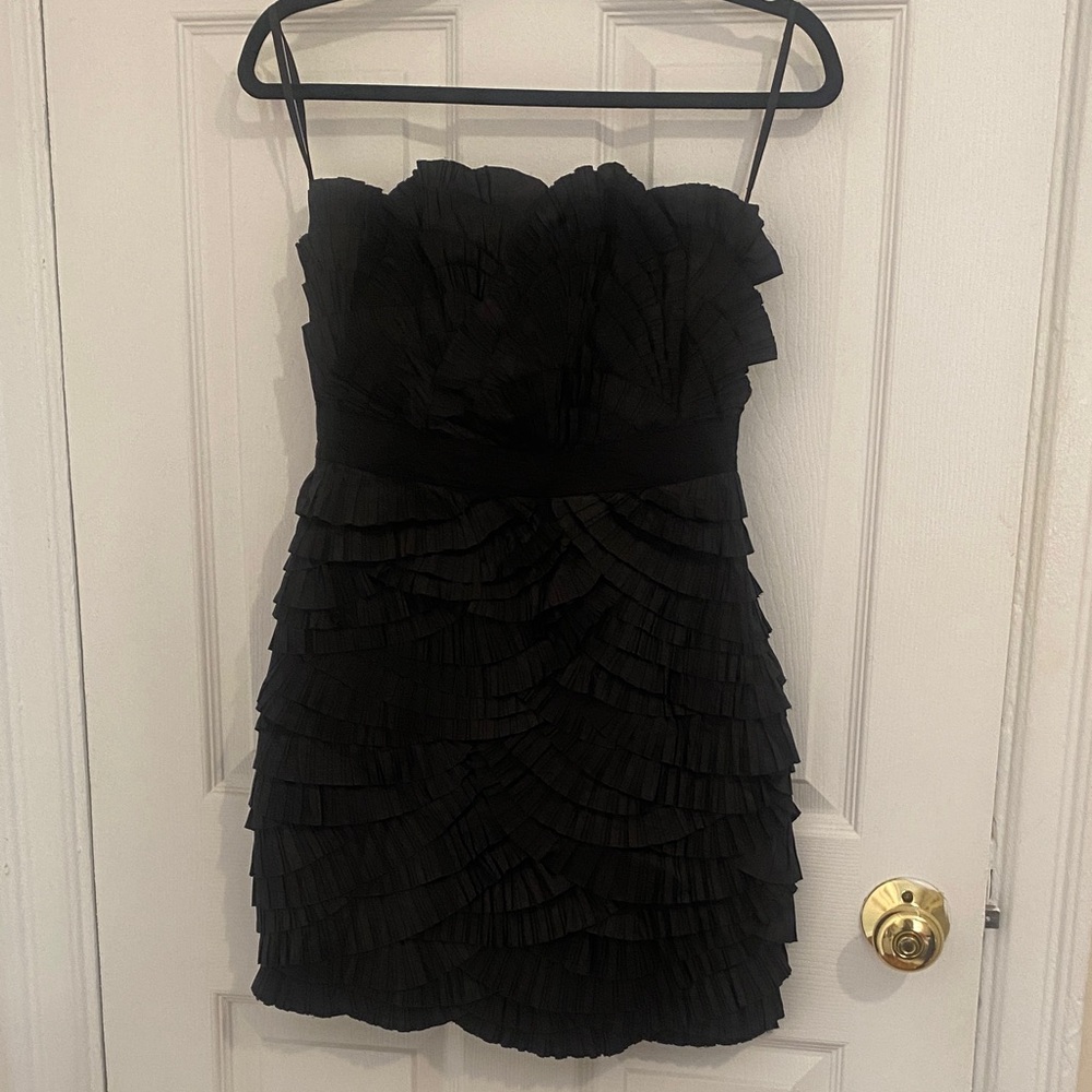 Diane Von Furstenberg Black Ruffle Strapless Dress